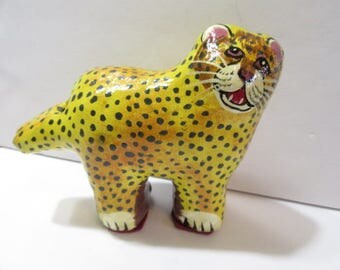 Folk Art Leopard Whimsical Cat Whistle Ceramic