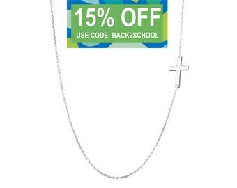 Kelly Ripa Sterling silver Sideways Cross necklace off centered pendant on 925 silver