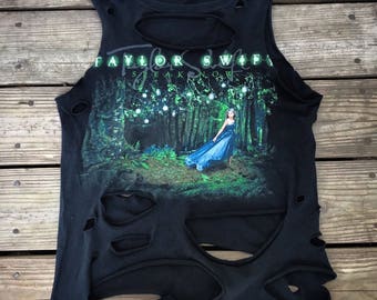 TAYLOR SWIFT Speak Now Black Rebel Fray Custom Distressed Tank Top Shirt Women's S-M