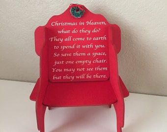 Christmas in Heaven Wooden Chair, Personalized Memorial Gift, Holiday Memorial of Loved One, Lost Loved One Gift, Christmas in Heaven poem