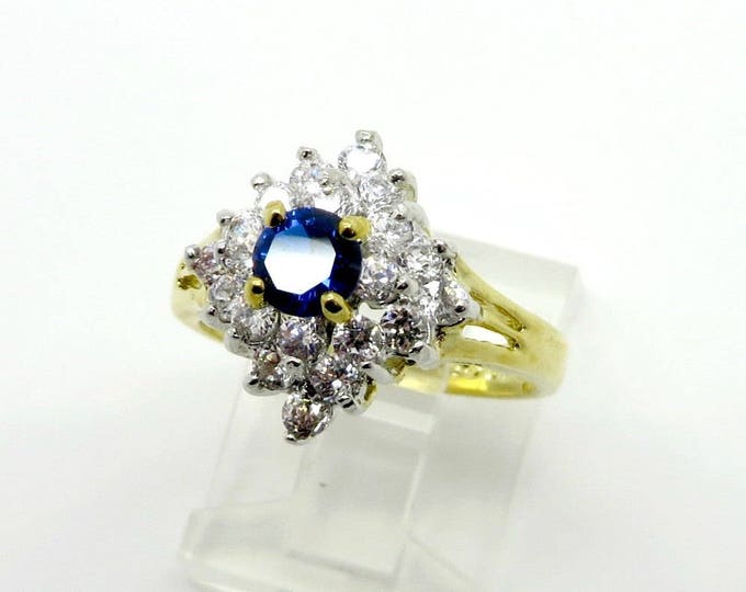 Lind Blue Quartz Cocktail Ring, Vintage CZ & Quartz Gold Plated Ring, 14K HGE Ring, Engagement Ring, Size 5.75