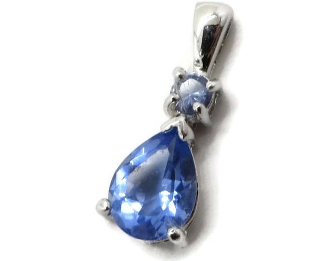 Blue Topaz Pendant Necklace, Vintage Sterling Silver Pear Shaped Drop Pendant Necklace