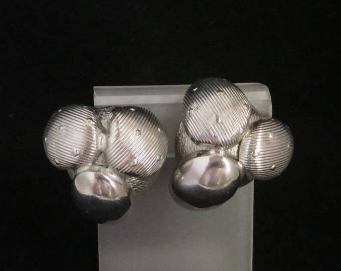 Silver Tone Flower Earrings, Patent Pending Clip-on Earrings, Ridged, Shiny Comfort Back Clips