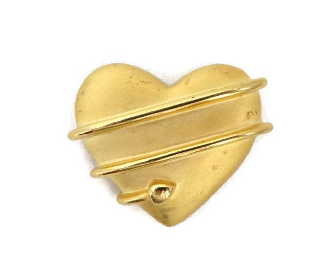 Vintage Tara Heart Brooch - Matte Gold Tone Heart and Arrow Pin, Gift for Her
