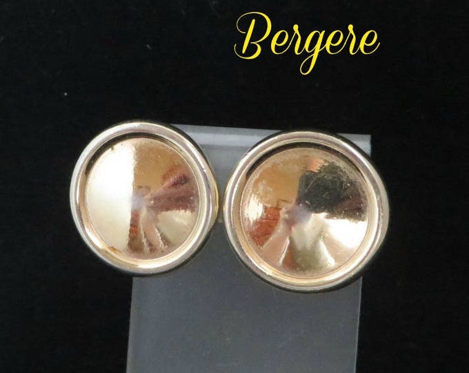 Vintage Earrings, Gold Button Clip-ons, Signed Bergere Earrings, Classic Jewelry, Vintage Jewellery, Gift For Her