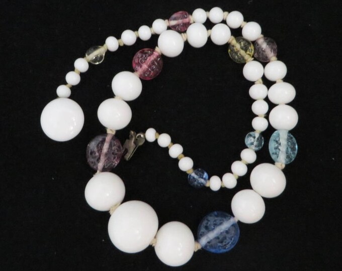 Japan White Glass Necklace - Vintage Milk Glass and Art Glass Necklace, Gift for Her, Gift Boxed