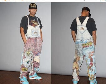 Closing SALE - RARE 1990s Airbrushed Hip Hop Rap Rapper Urban Graffiti Men's Light Acid Wash XL Jean Overalls - 1990s Michael Jordan - Over