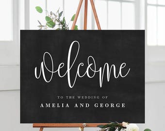 2 Sizes Wedding Welcome Sign Poster With Faux Chalkboard Background Editable PDF Template Instant Download - Lovely Calligraphy #LCC