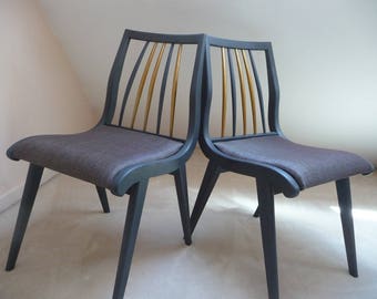 Vintage 50s black grey painted wooden chair