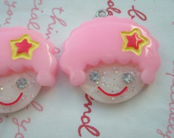 X 1 head of curly hair girly pink 30mm