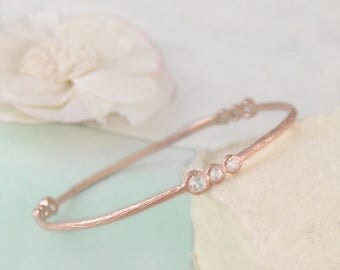 ON SALE NOW Rose Gold Bangle, Diamond Bracelet, Gemstone Bracelet, Gold Bangle, Stylish Bracelet, White Topaz Bracelet, Organic Bracelet, Se