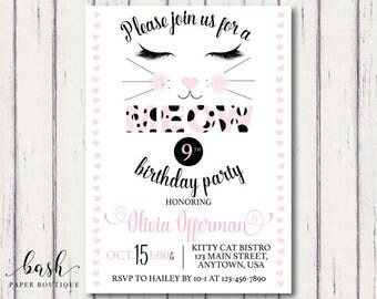 Cat Birthday Party, Cat Birthday Invitation, Cat Party Invitations, Kitty Cat Birthday, Kitty Cat Party, Cat Birthday Card, Girls Birthday