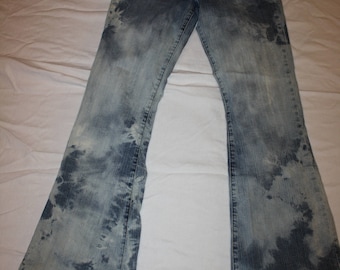 Ladies Up-cycled Forever 21 Flare hand bleach-dyed Jeans size 7