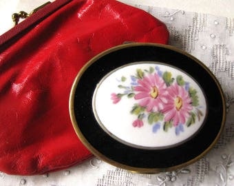 Porcelian Floral Vintage Powder and Rouge Compact - Powder Compact - Rouge Compact - Vanity Accessory - Purse Accessory - Purse Mirror