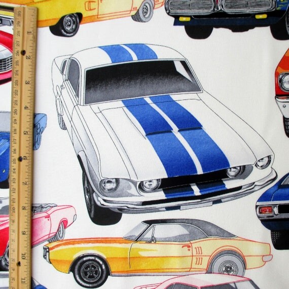 Fabric Pure Muscle Cars Classic Cars on White Alexander