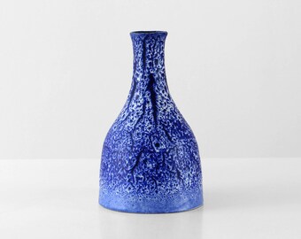 Vintage studio vase, Es ceramic Germany, pottery blue white, FAT LAVA vase, blue home decor