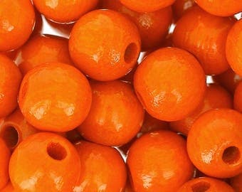 4mm/6mm/8mm/10mm/12mm/15mm Wooden round beads - ORANGE , Natural beads, Colored wooden beads, Beech wood