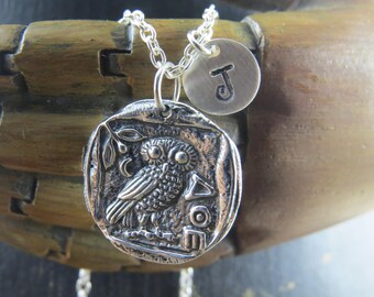 Sterling Silver Athena's owl necklace, ancient coin necklace, ancient coin with athenas owl, greek mythology, greek goddess, athena owl, owl