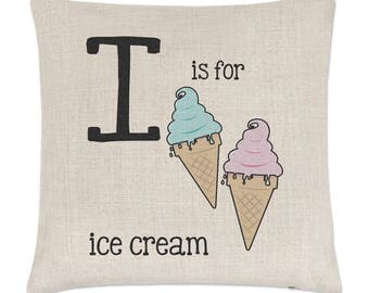 Letter I Is For Ice Cream Linen Cushion Cover