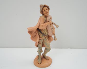 Vintage Fontanini 329 shepherd with bagpipes, nativity figurine, Italian, collectible, 7 1/2 inches, spidermark, 1983, Josiah