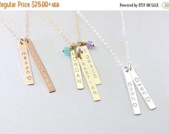 SALE15% Mom necklace, Baby name necklace, Vertical bar necklace, Engraved Personalized necklace, Custom Baby name necklace Mothers day gift