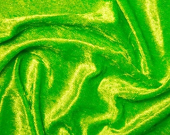 Lime Green Crushed Velvet Velour Fabric Material - Polyester - 150cm (59") wide