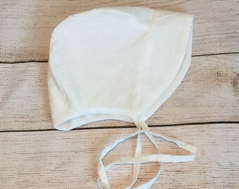 Ivory Swiss Dot Bonnet..Baby Bonnet..Baby Sun Hat..Reversible Sun Hat