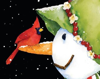 Monogrammed Cardinal Snowman, Winter, Frosty, Garden Flag