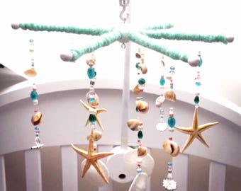 CUSTOM BABY MOBILE Listing Starfish Sanddollars Shells Sea Urchins Anchors Nautical Sparkly Pearls Beads Rhinestone Brooches Made To Order