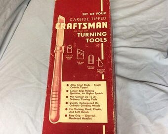 20% SALE Through July 31 Vintage 1960s Set CRAFTSMAN Wood Turning Chisels Lathe Chisels CARBIDE Tip Set of 4 Woodworking Shaping Scraping To