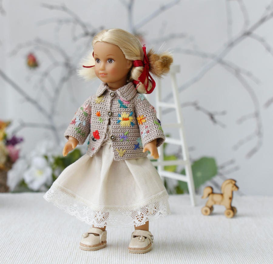 Crochet gray jacket 6 inches AG mini doll Crochet doll