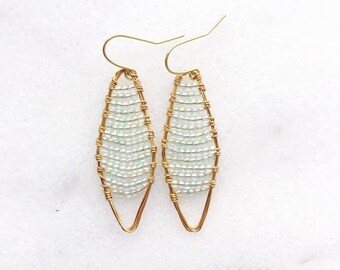 Blue Beaded Earrings, Blue and Gold Beaded Earrings, Beach Earrings, Summer Earrings, Blue Czech Glass Beaded Earrings