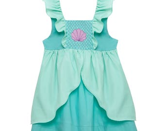 Smocked Little Mermaid Ariel Flutter Sleeve Dress