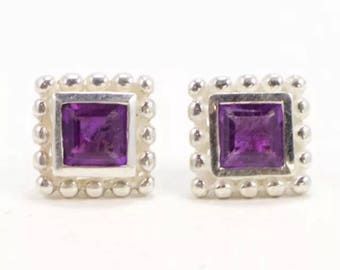 Beautiful faceted bezel amethyst sterling silver earrings