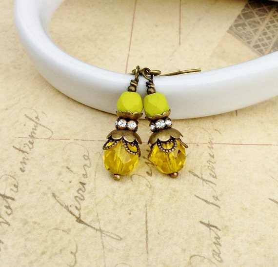 Yellow Earrings Dainty Earrings Bridal Earrings Yellow