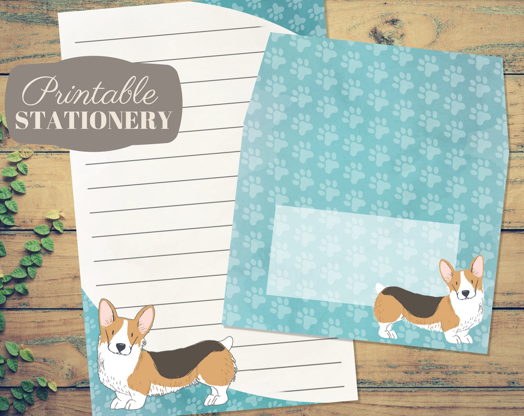 Tri Color Corgi Printable Stationery Set