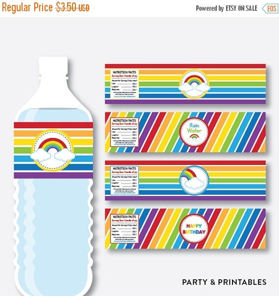 instant download rainbow water bottle labels rainbow water