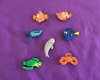 7-pc Finding Dory / Nemo Shoe Charms for Crocs, Silicone Bracelet Charms, Party Favors, Jibbitz