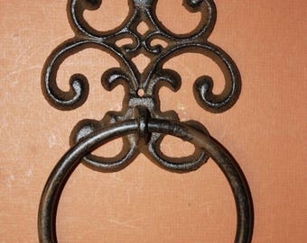 13% OFF 12) Fleur De Lis Towel Rings, French Bath decor, Elegant, Saints towel holder,Saints Bathroom,Cast Iron 9", bath,free shipping, F-28