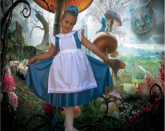Alice in Wonderland, Mad tea party, Alice Dress, wonderland costume, Fancy Dress, Girl Halloween Alice, tea party birthday