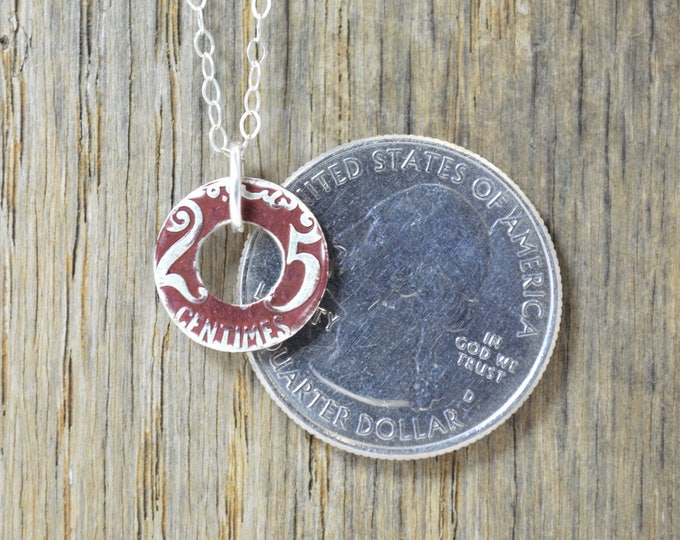 Moroccan Coin Necklace, Burgundy Coin Necklace, Coin Art, Morocco, Silver Coin, Moroccan Art, Boho Necklace, Two-Sided, Coin Charm, Charm