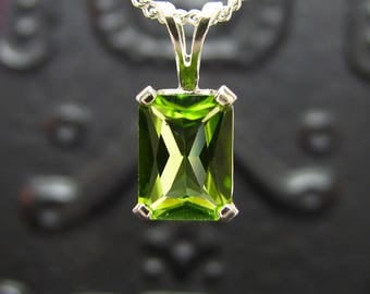 Peridot necklace, sterling silver peridot pendant, peridot pendant silver 925, genuine green peridot 8x6 mm