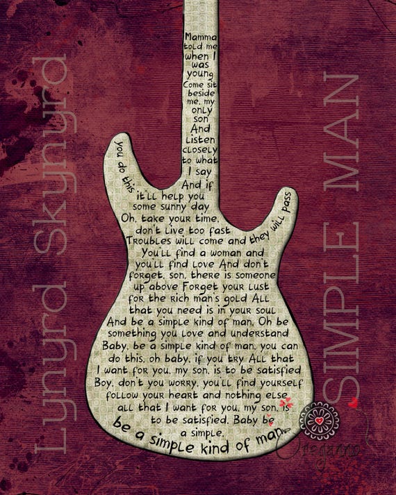 LYNYRD SKYNYRD lyrics Simple Man print guitar Retro Music