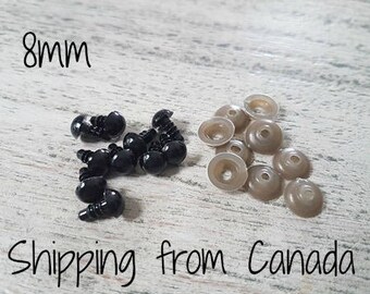8mm Safety Eyes, Plastic Safety Eyes, Ready to Ship, Doll Eyes, Teddy Bear Eyes, Amigurumi, Amigurumi Eyes, Plush Eyes, Soft Toy Eyes, 8mm