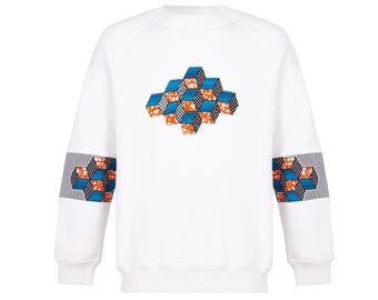 Tribal cubes, African sweatshirt appliqué cubes, 100% cotton, all sizes unique style, streetwear, retro fashion, vintage fashion