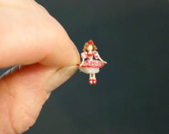 Reserved for Marie-Claude: Handmade Miniature Shirley Temple-like doll in red