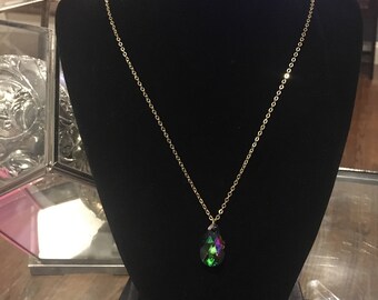 Rainbow Teardrop Swarovski Crystal Gold Plated Necklace