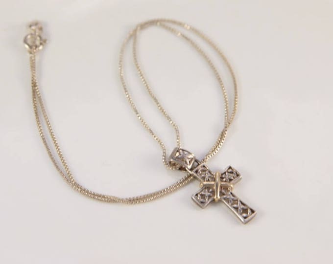 Silver Filigree Cross Necklace First Communion Gift Little Girl Mom Gold Cross Sterling Silver 925 Pendant Baptism 18 Christmas Present