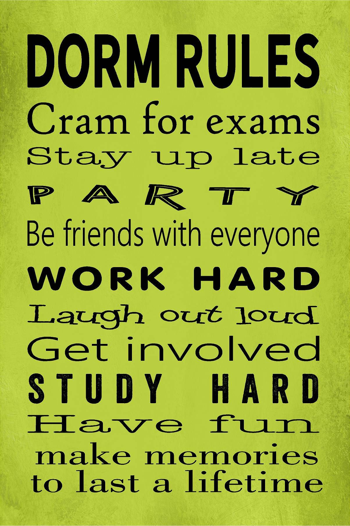 Dorm Rules Metal Sign Christmas Birthday Graduation Gift