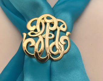 Vintage Monogram Scarf Clip. Faux Initial Scarf Ring Holder. Christmas Birthday Ten Dollar Gift. Gift for Her. Secret Santa. Coworker.Friend
